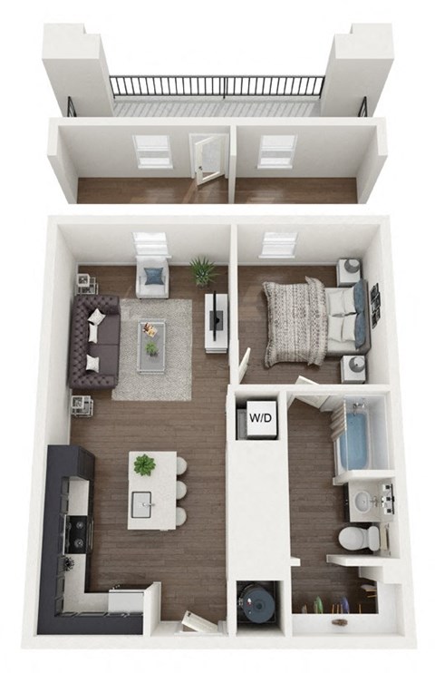 Floor plan for 1 bed, 1 bath, 623 sqft